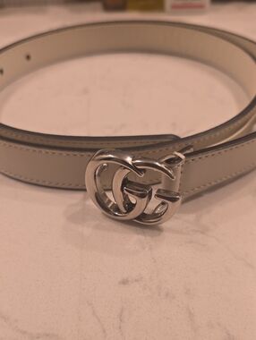 Gucci Cream Leather Belt with Silver Double G Buckle